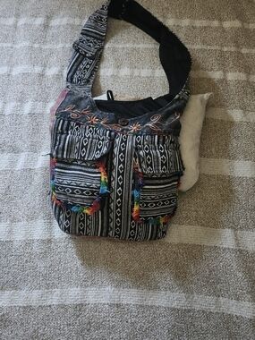 Rising International Black & Multicolor Boho Crossbody Bag